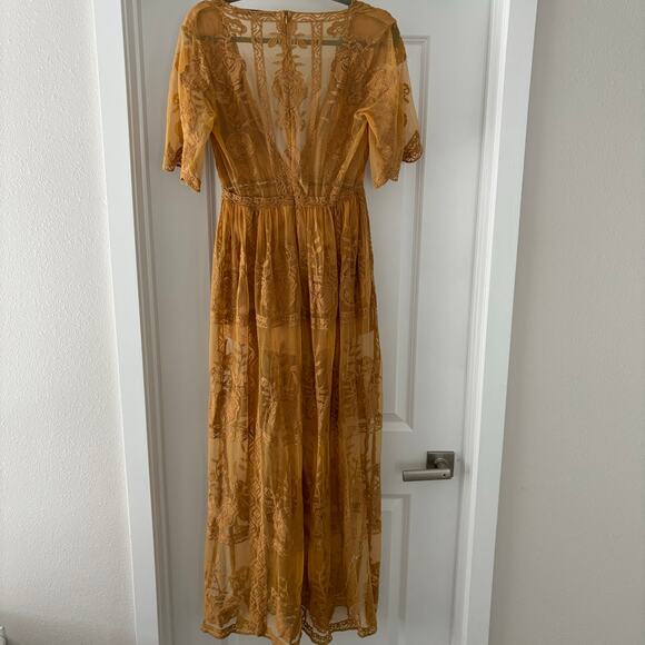 Boho Lace Goldenrod Yellow Dress / Romper Size Small EUC - Picture 2 of 4